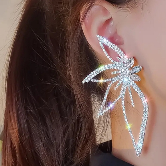 🎀All Over Rhinestone Leafy Earring - Picture 2 of 9